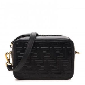 Fendi Vitello Century FF 1974 Embossed Mini Camera Case Black